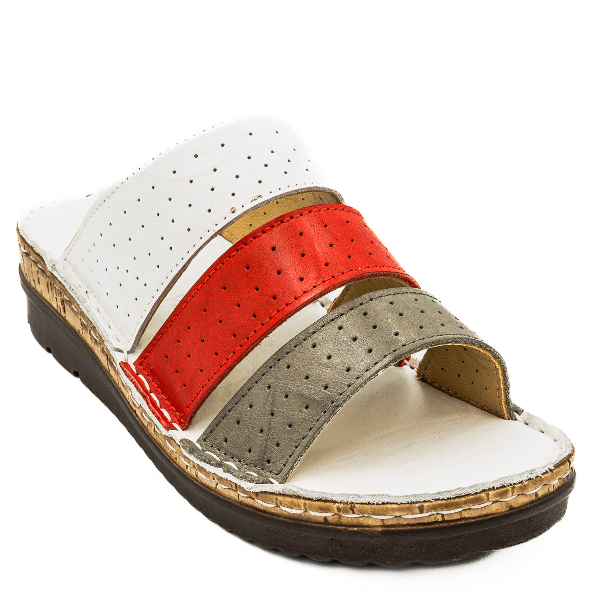 Saboti dama Anna Viotti din piele naturala albi 35-1025