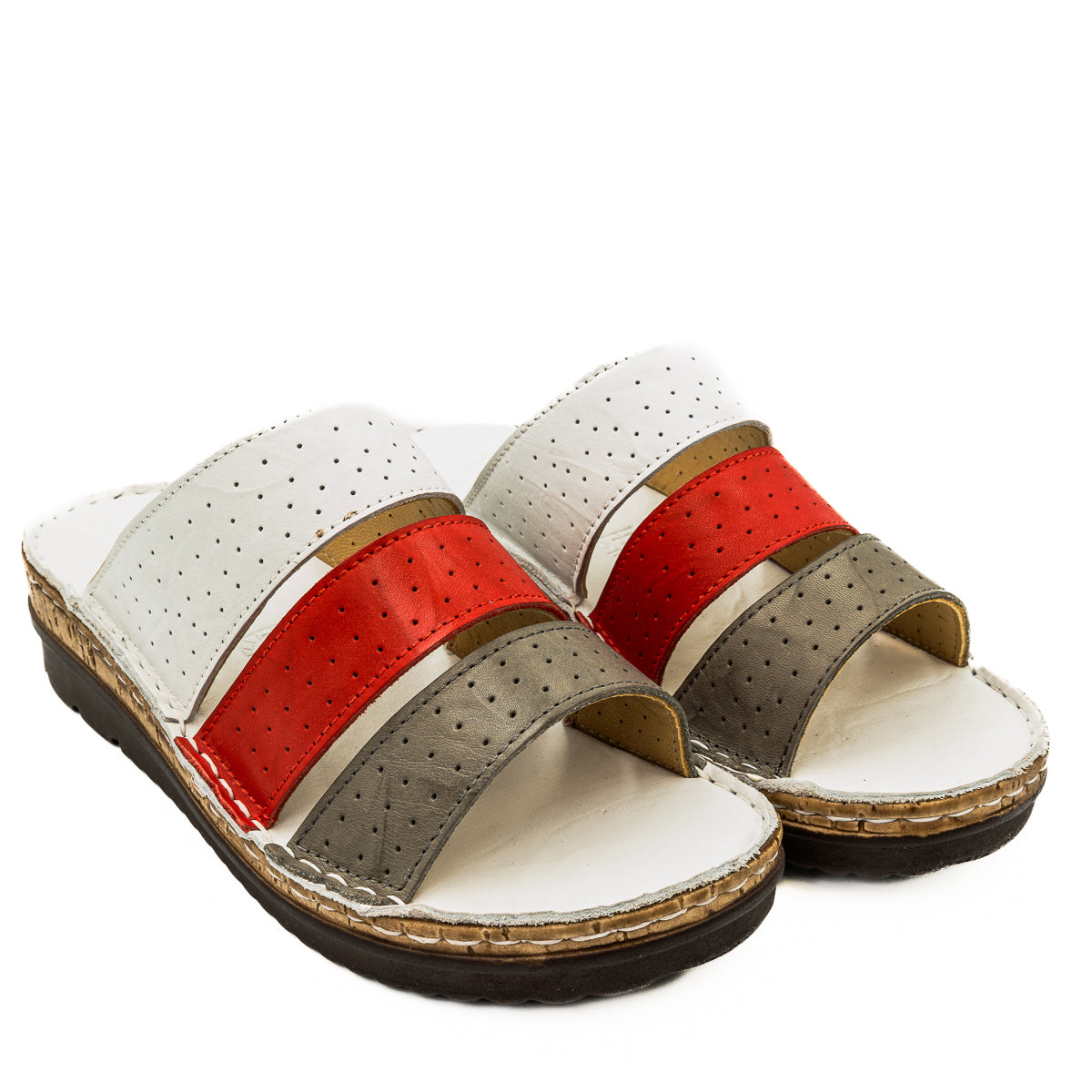 Saboti dama Anna Viotti din piele naturala albi 35-1025