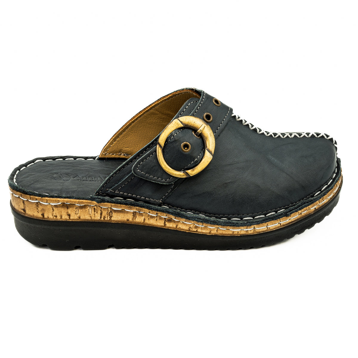 Saboti dama Anna Viotti din piele naturala negri 35-1044