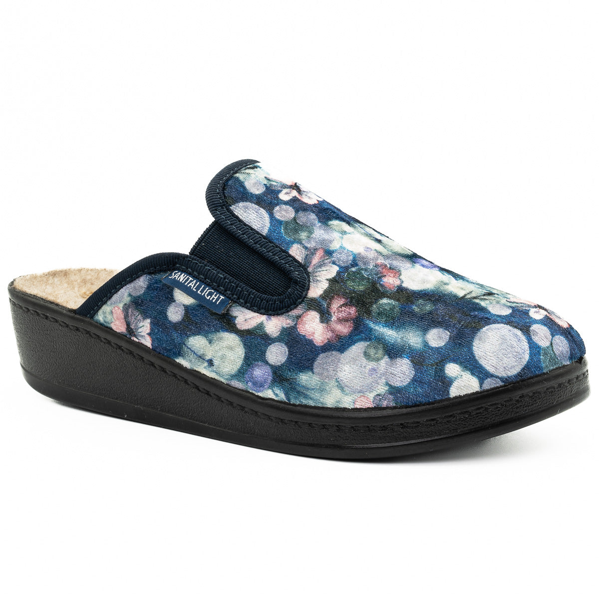 Papuci casa dama Sanital light D 188 blue cu flori 