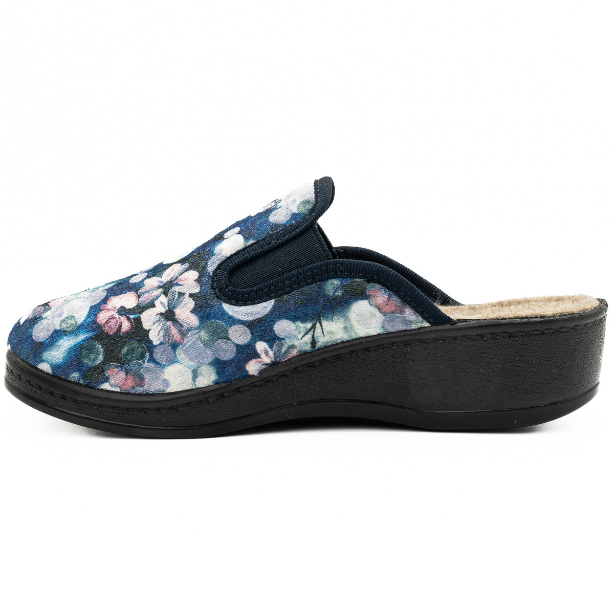 Papuci casa dama Sanital light D 188 blue cu flori 