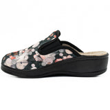 Papuci casa dama Sanital light D 188 negru cu flori 