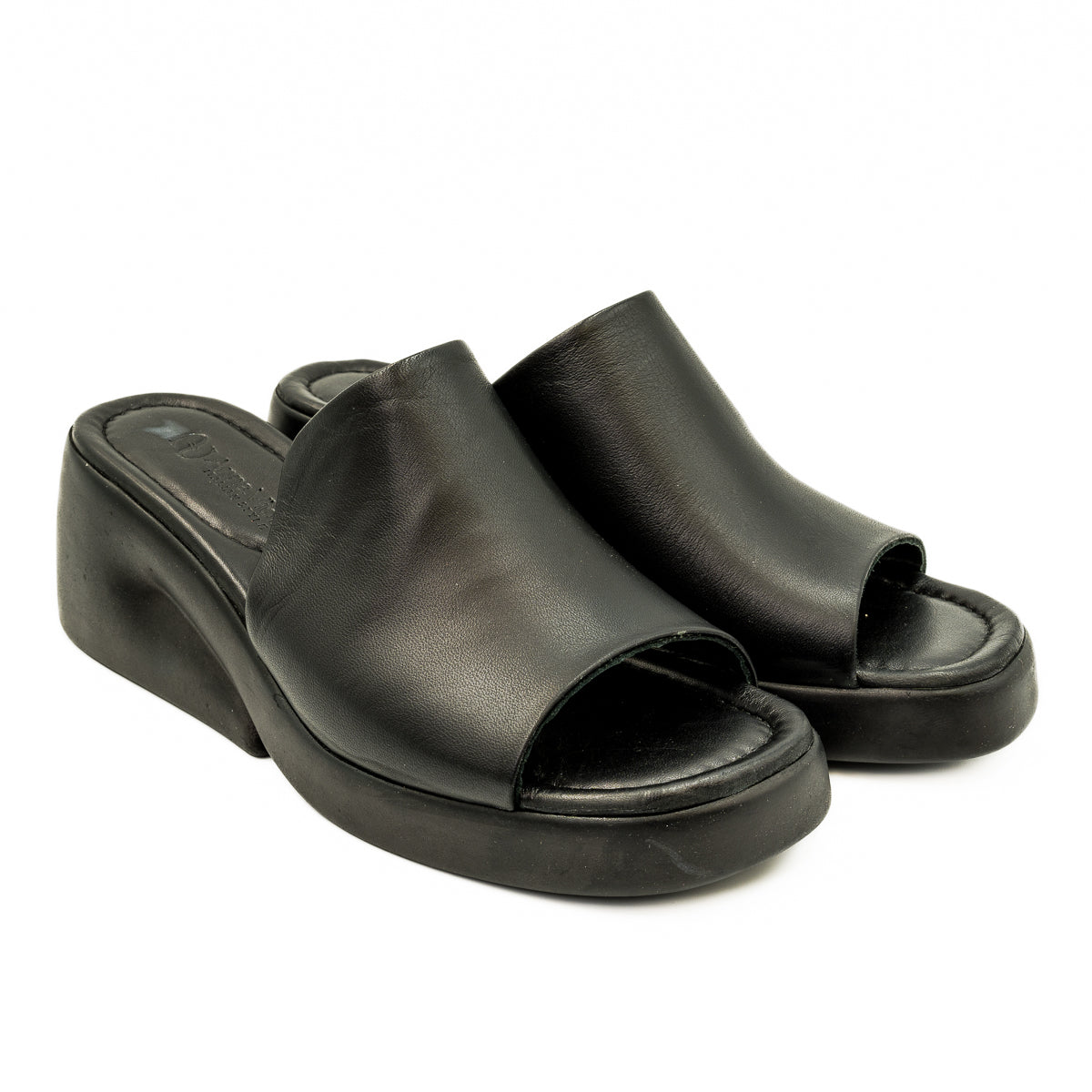 Saboti dama Anna Viotti din piele naturala cu talpa ortopedica negri 19-1940