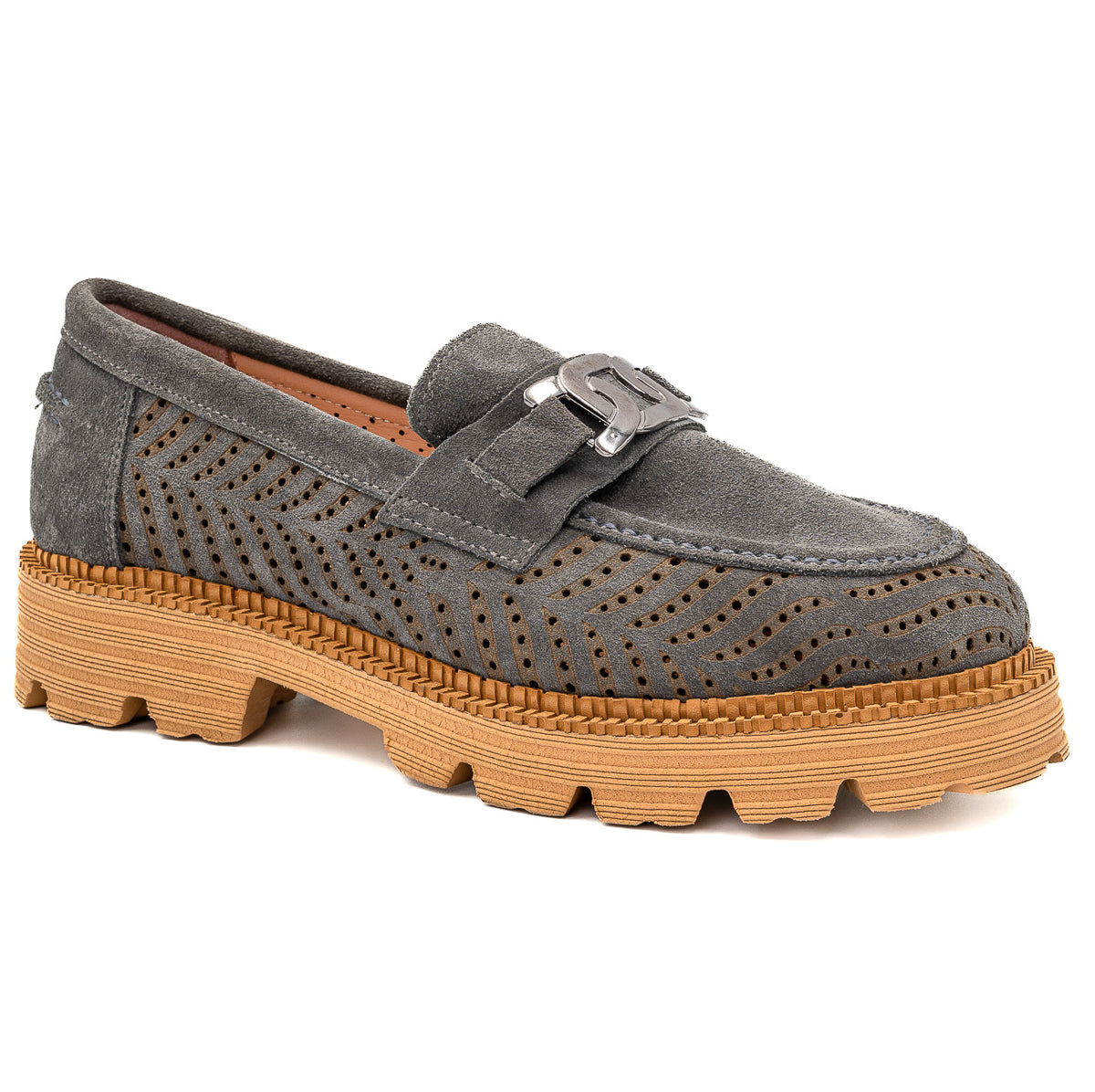 Pantofi Anna Viotti din piele naturala nubuk gri - 300