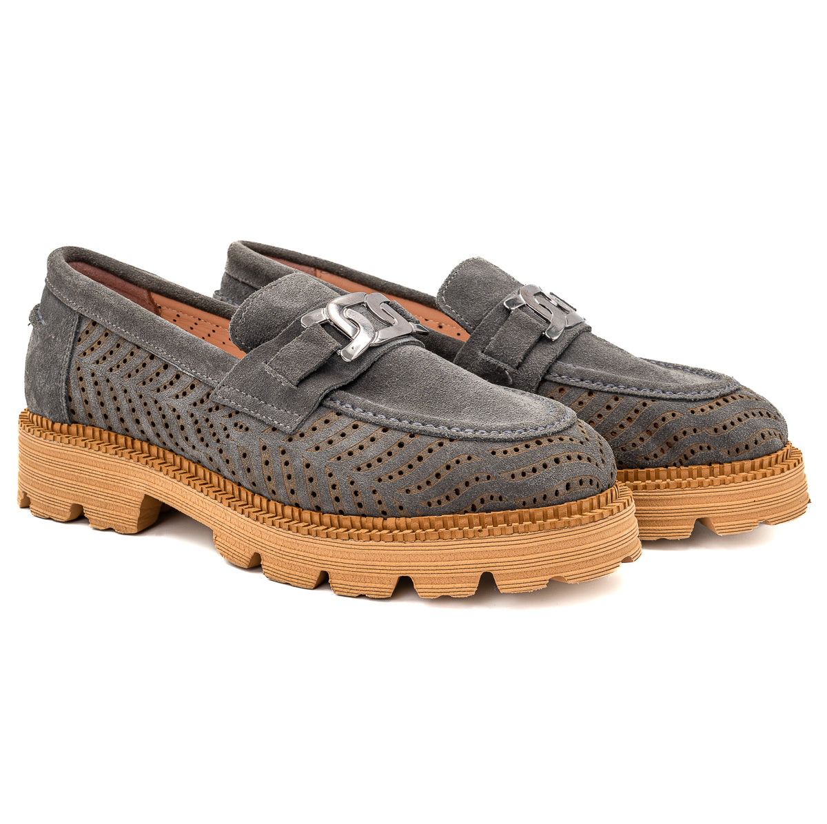 Pantofi Anna Viotti din piele naturala nubuk gri - 300