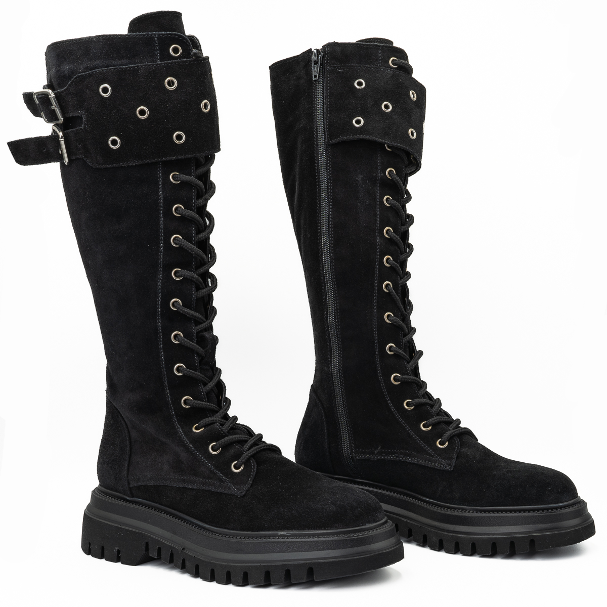 cizme dama Anna Viotti din piele naturala D 329 negru velur 