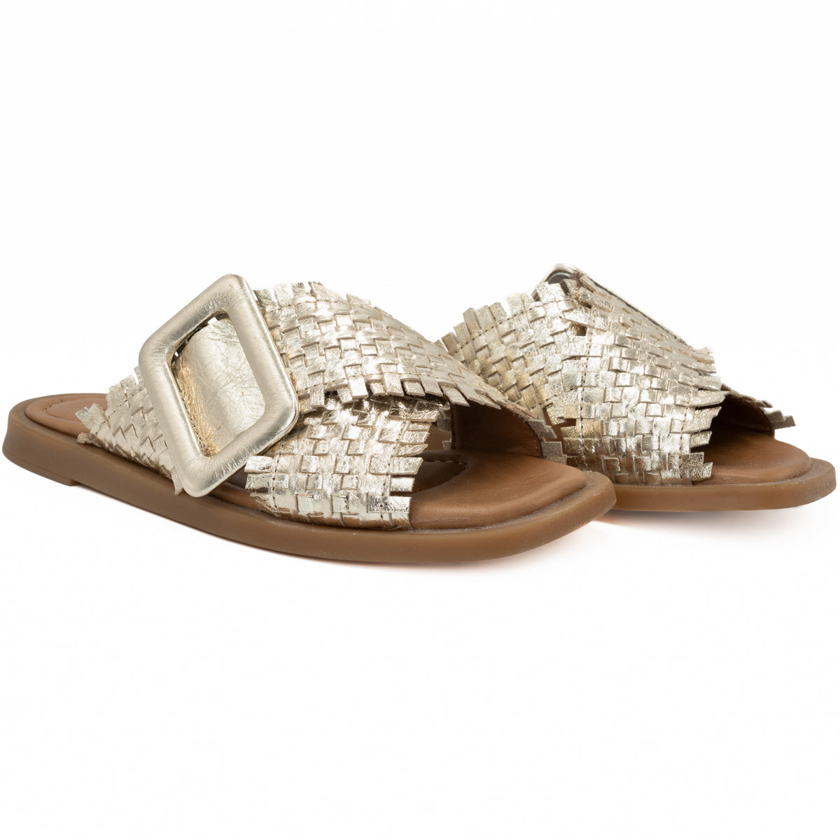 Slapi dama din piele naturala Anna Viotti D 57-542 auriu