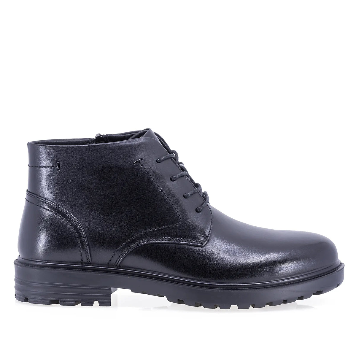Ghete bărbați Goretti B111-232306 negre, din piele naturală box de vițel, cu șireturi și fermoar, căptușeală pufoasă și talpă injectată.