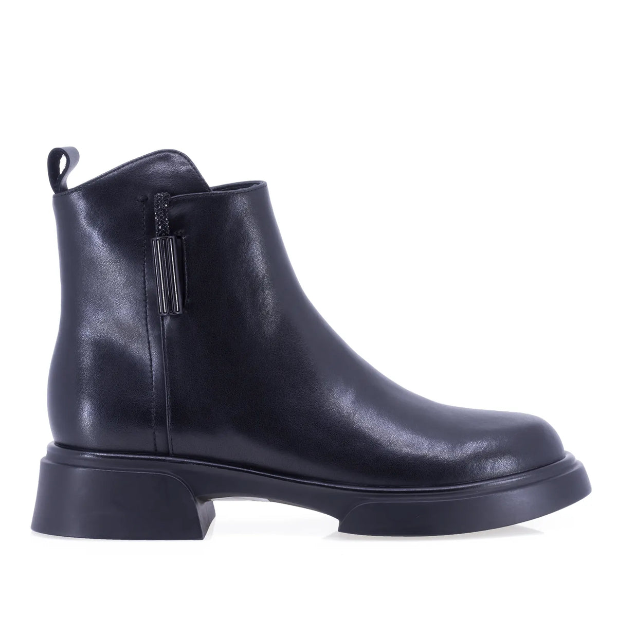 Ghete damă Anna Viotti D105-5209R-B507-NT-01 negre din piele naturală box, cu interior pufos, fermoar și talpă antiderapantă, toc de 4 cm.