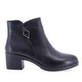 Ghete damă Anna Viotti D111-1E02580-6 negre din piele naturală box, cu căptușeală pufoasă, fermoar lateral, vârf rotund și toc de 5 cm.