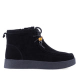 Ghete damă Anna Viotti D111-SD5231 negre din piele naturală întoarsă, cu design de mocasini, închidere cu șireturi și fermoar și talpă antiderapantă.
