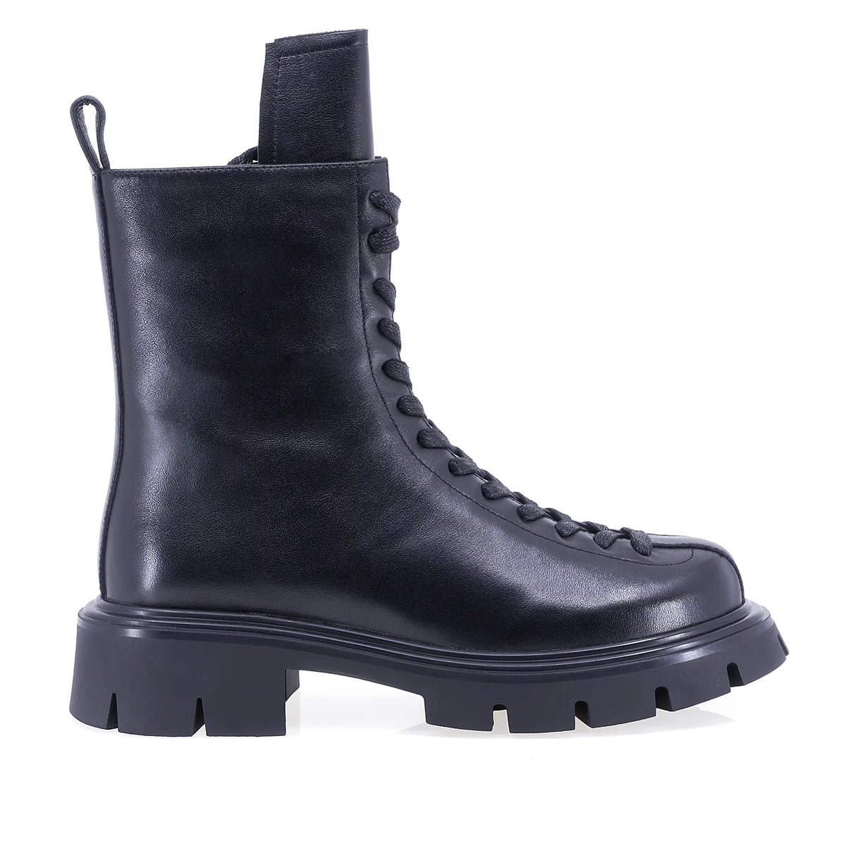 Ghete damă Anna Viotti D122-P115-328 negre din piele naturală box, cu șireturi și fermoar lateral, căptușeală fină, vârf rotund și toc de 4 cm.