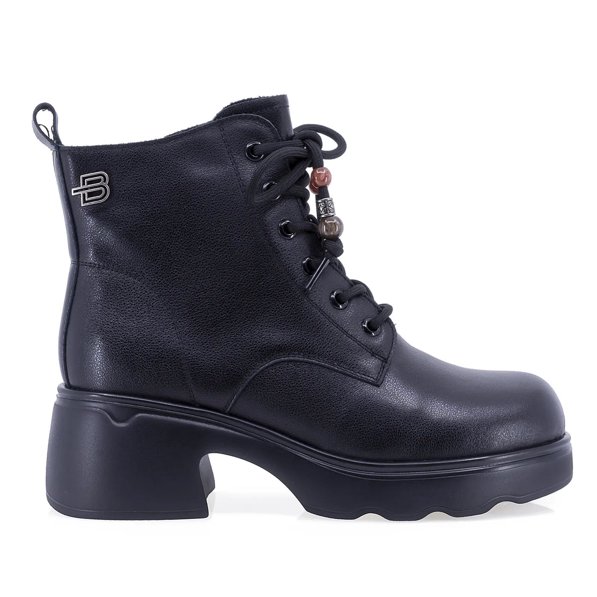 Ghete dama casual Anna Viotti D111-5F83907-1 negre, din piele naturala, cu blanita pufoasa, siret, fermoar si toc gros.
