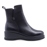 Ghete damă casual Anna Viotti D124-BQ072 negre din piele naturală box, cu fermoar, vârf rotund și talpă ortopedică din PVC.