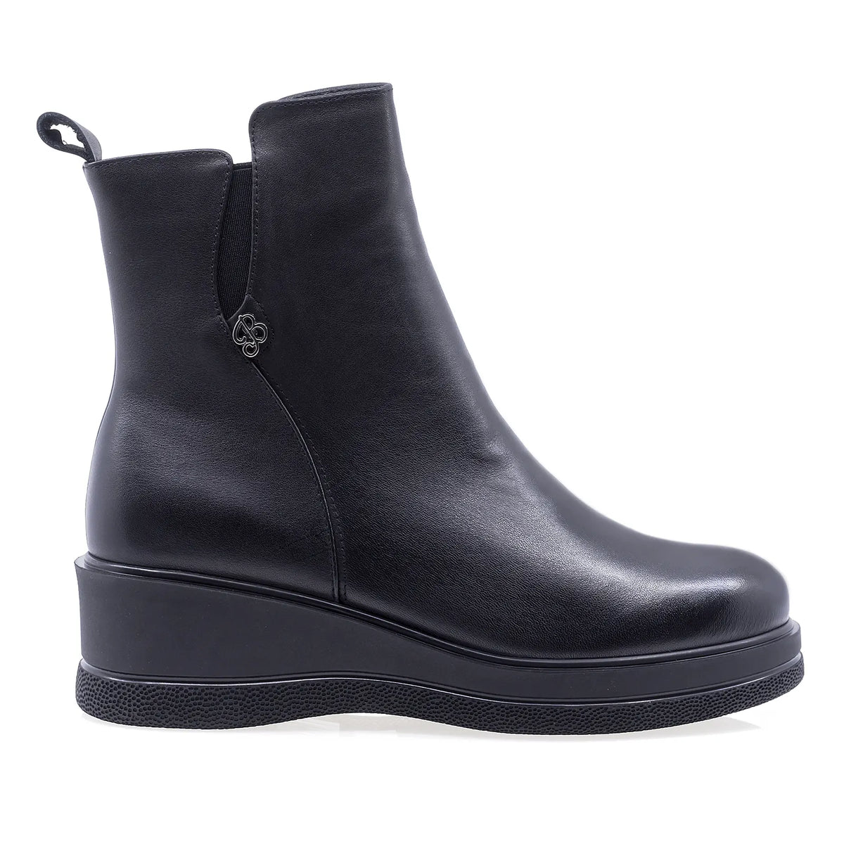 Ghete damă casual Anna Viotti D124-BQ072 negre din piele naturală box, cu fermoar, vârf rotund și talpă ortopedică din PVC.