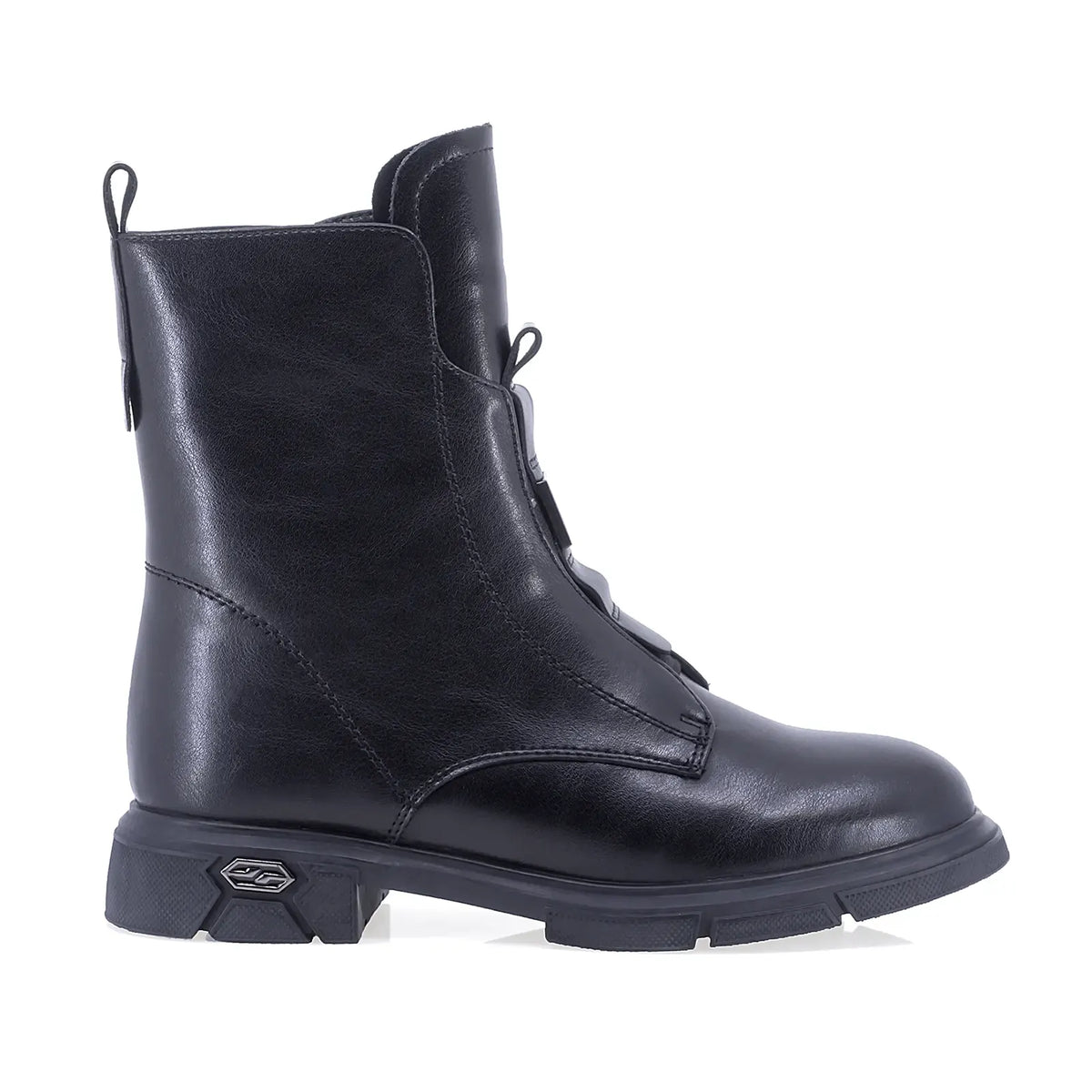Ghete damă casual Sole 03 negre din piele naturală box, cu căptușeală pufoasă, fermoar lateral, vârf rotund și talpă din PVC cu toc de 3 cm.