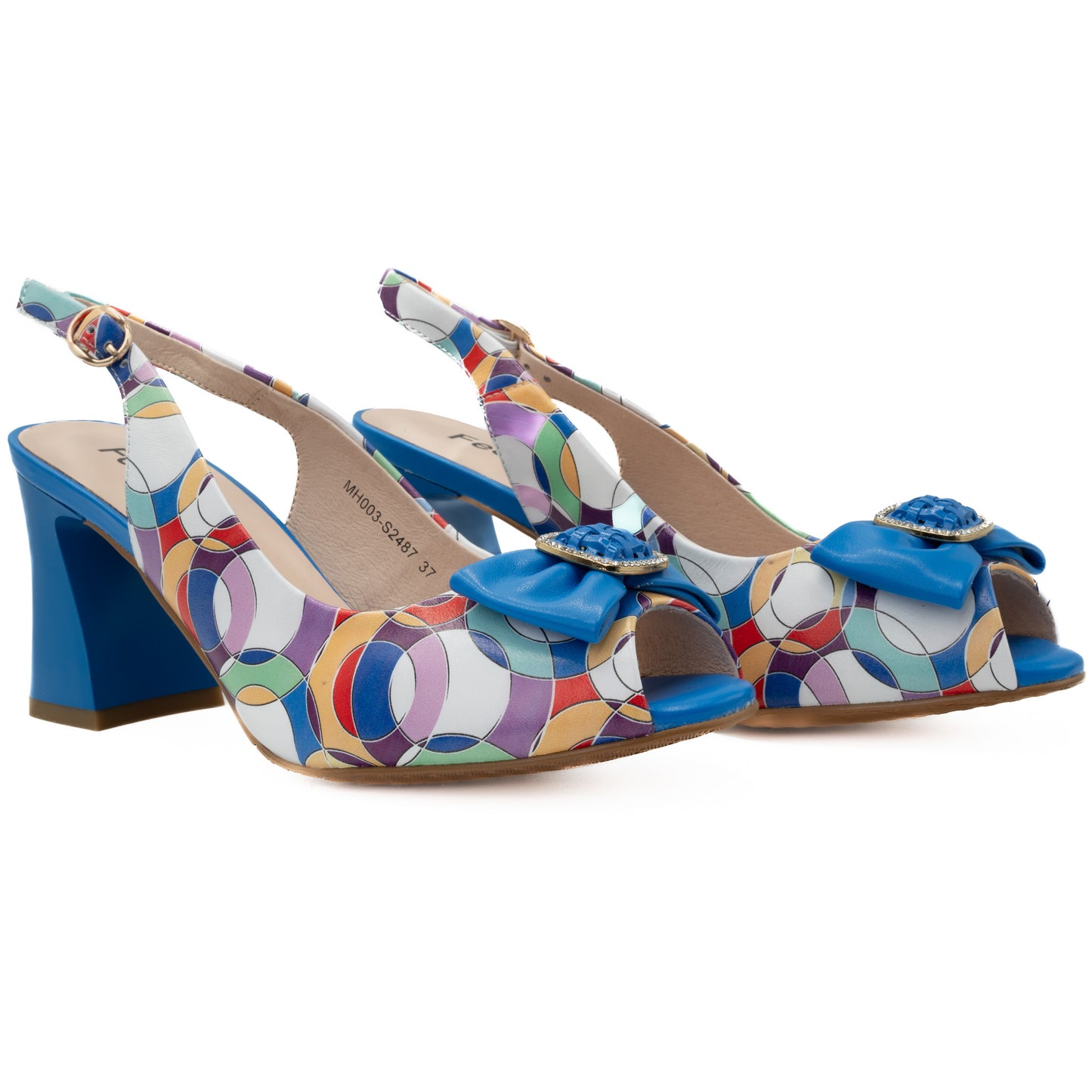 Sandale dama Feeling din piele naturala albastru multicolor S2487