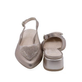Pantofi damă Kordel 2659 deschiși la spate, piele naturală aurie, toc pătrat 3.5 cm, design modern și confortabil