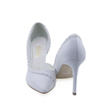 Pantofi damă Guban D1367 închiși la spate, piele naturală albă, toc 9 cm, design elegant cu deschidere discretă spre interior