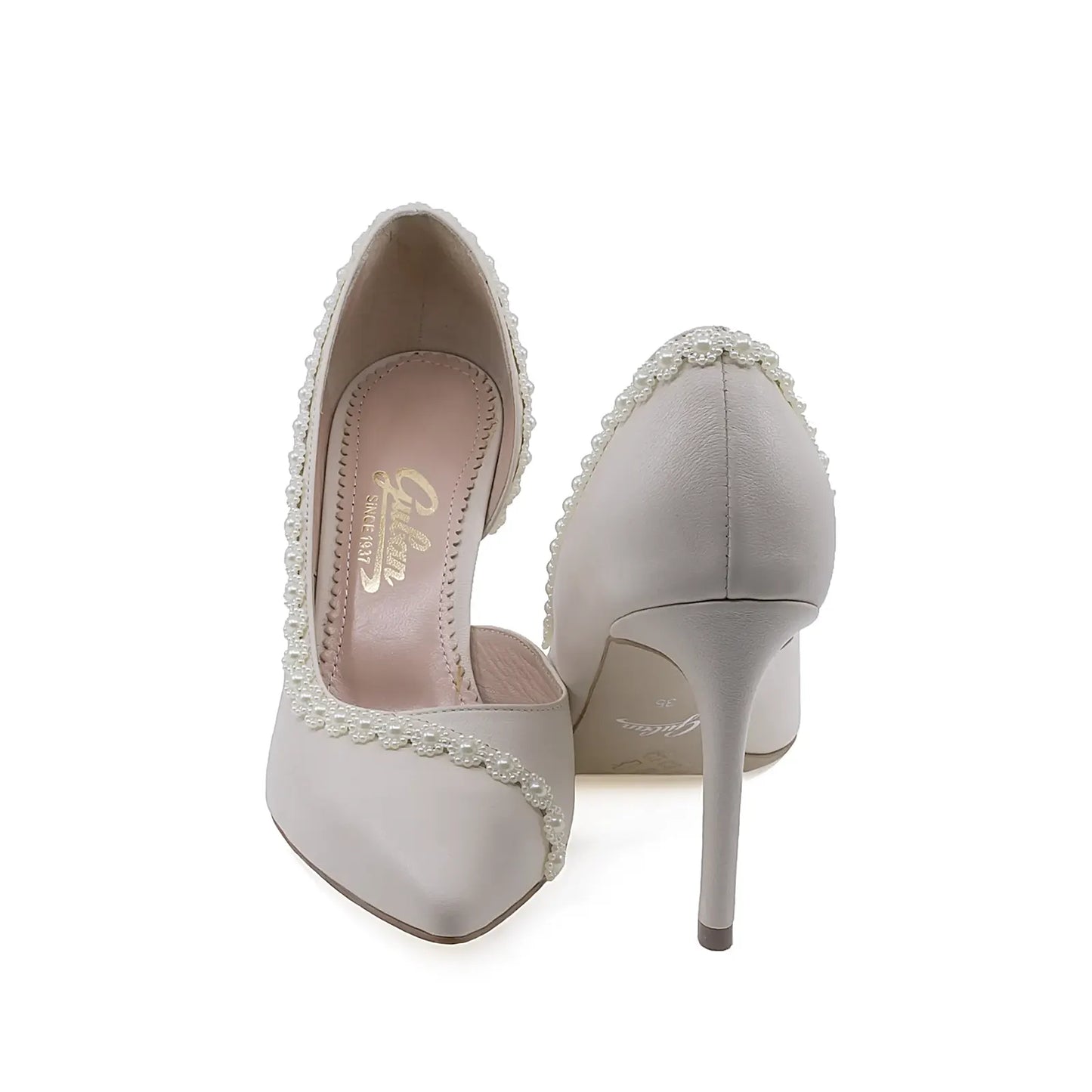 Pantofi damă Guban D1367 vedere spate, piele naturală crem, design elegant și feminin