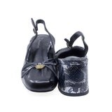 Pantofi eleganți damă Anna Viotti negri, piele naturală, deschiși la spate, toc 6 cm, vedere din spate