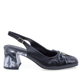 Pantofi damă eleganți Anna Viotti negri din piele naturală, toc 6 cm, deschiși la spate și închiși în față, vedere lateral dreapta