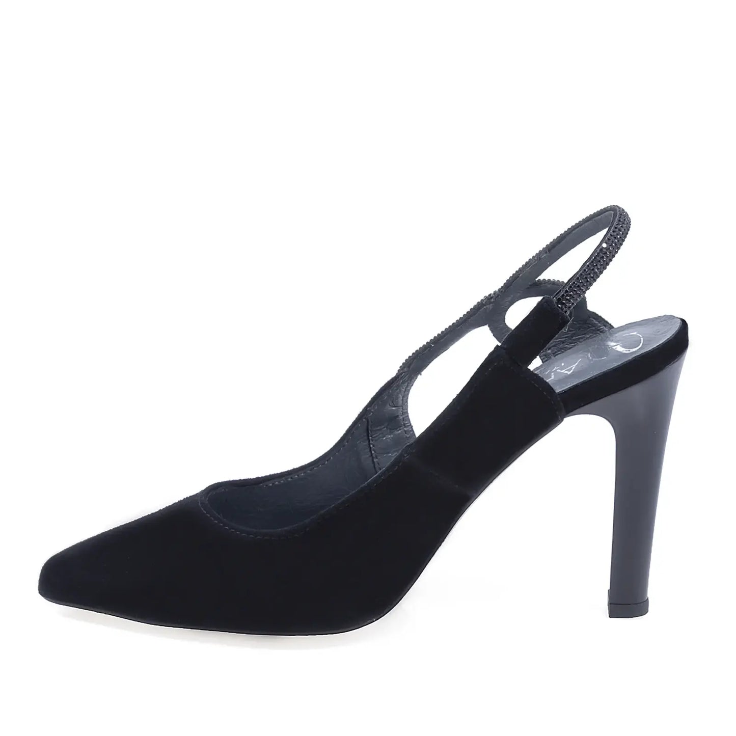 Pantofi eleganți femei Kordel D2880, piele întoarsă neagră, vedere lateral stânga, toc 9.5 cm, ideali pentru ținute elegante