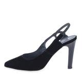 Pantofi eleganți femei Kordel D2880, piele întoarsă neagră, vedere lateral stânga, toc 9.5 cm, ideali pentru ținute elegante