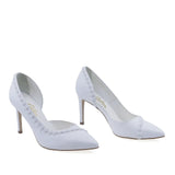 Pantofi eleganți damă Guban D1367, vârf închis, piele naturală albă, design clasic și rafinat pentru ocazii speciale