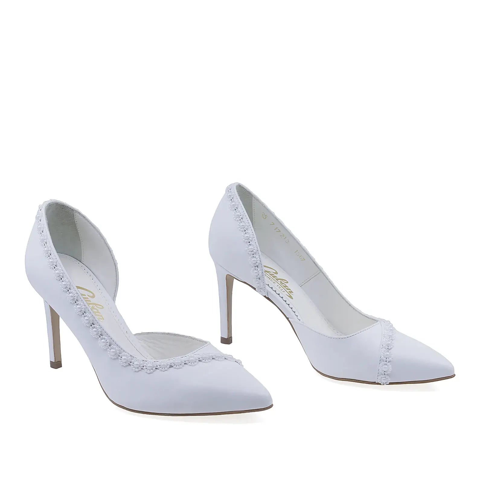 Pantofi eleganți damă Guban D1367, vârf închis, piele naturală albă, design clasic și rafinat pentru ocazii speciale