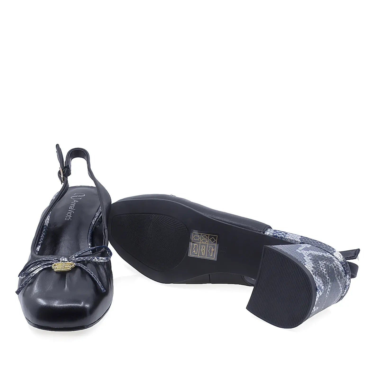 Talpă pantofi damă eleganți Anna Viotti negri piele naturală, toc 6 cm, stabilitate și aderență
