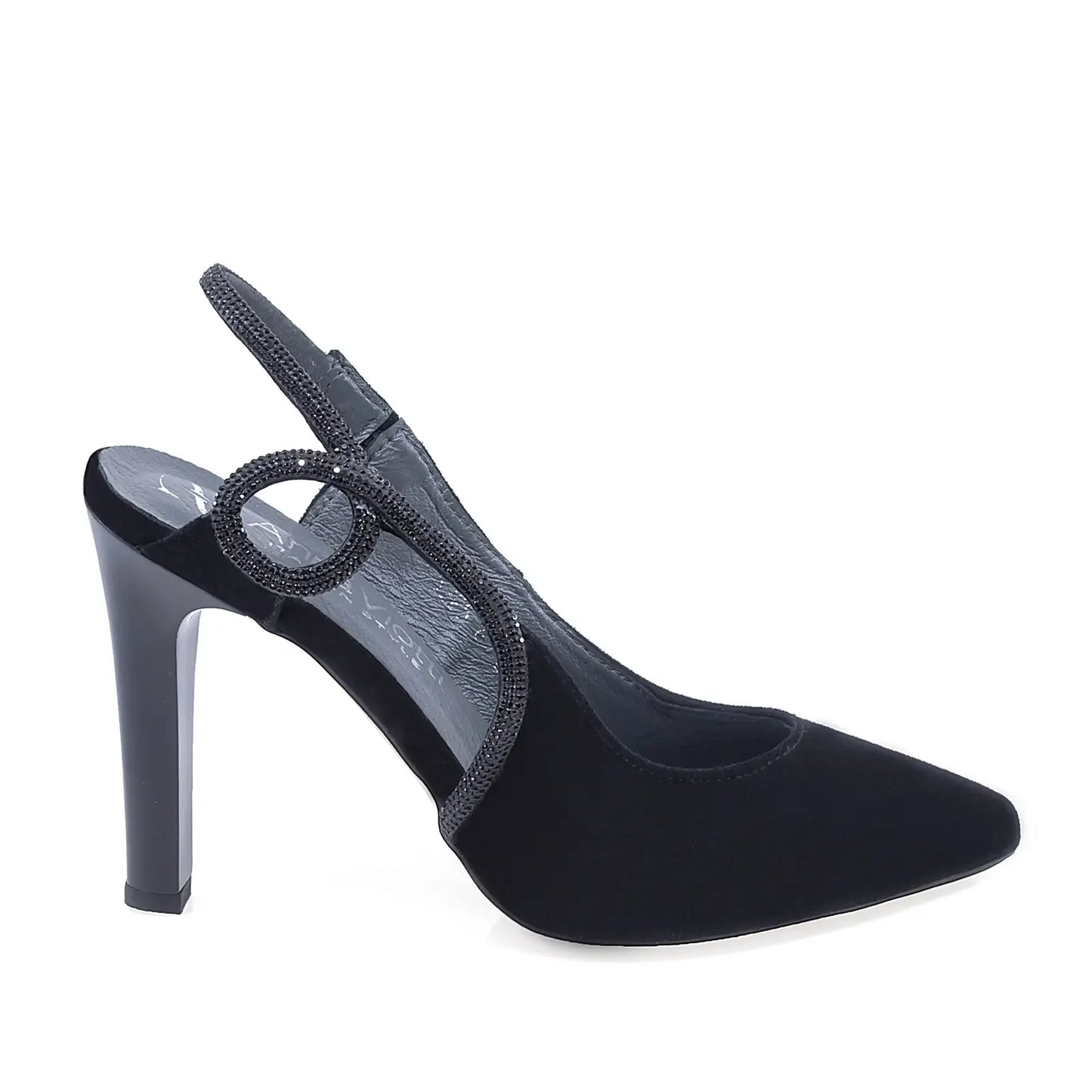 Pantofi damă eleganți Kordel D2880 din piele întoarsă neagră, vedere lateral dreapta, toc subțire 9.5 cm, design rafinat și confortabil