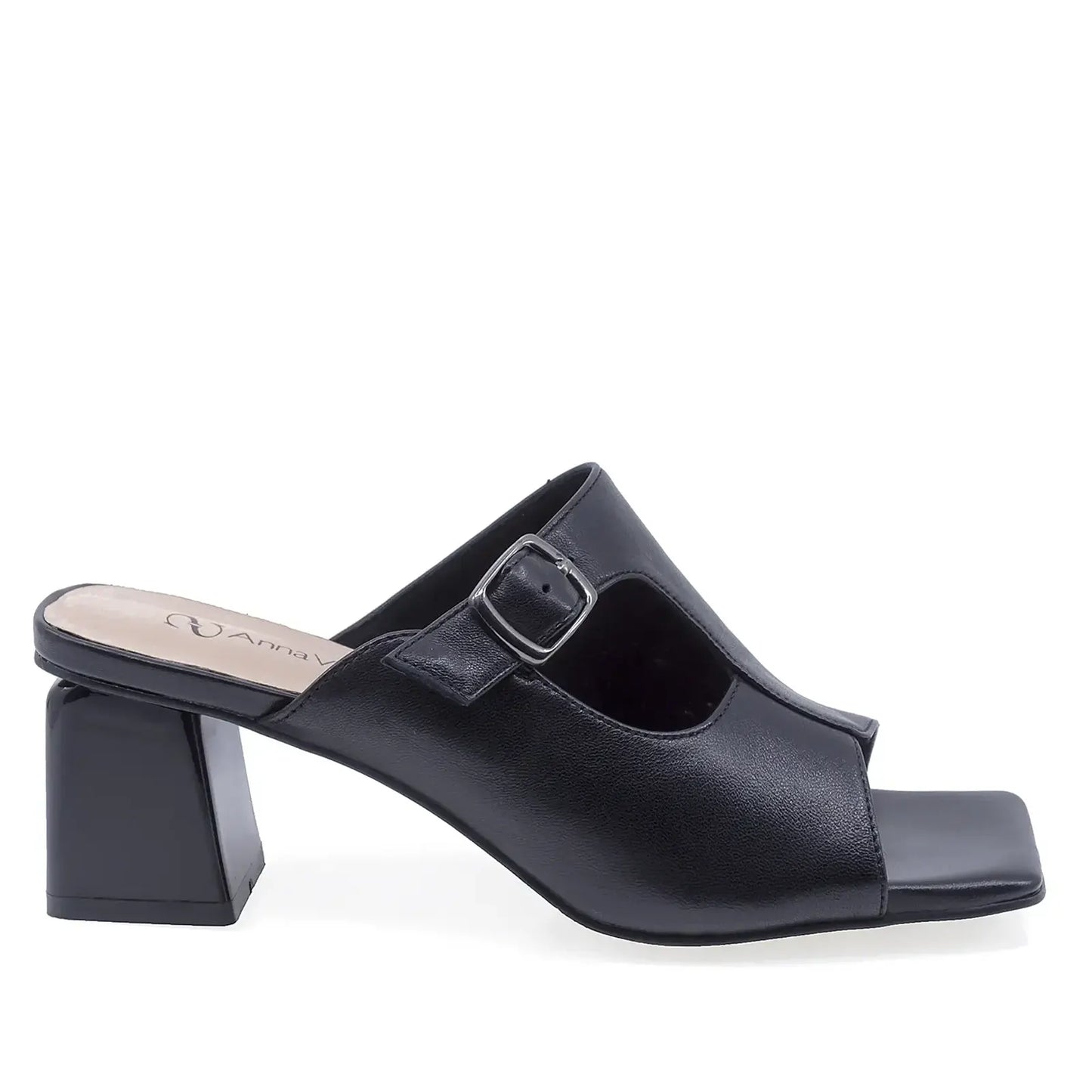 Papuci damă eleganți Anna Viotti din piele naturală, negri, vedere laterală