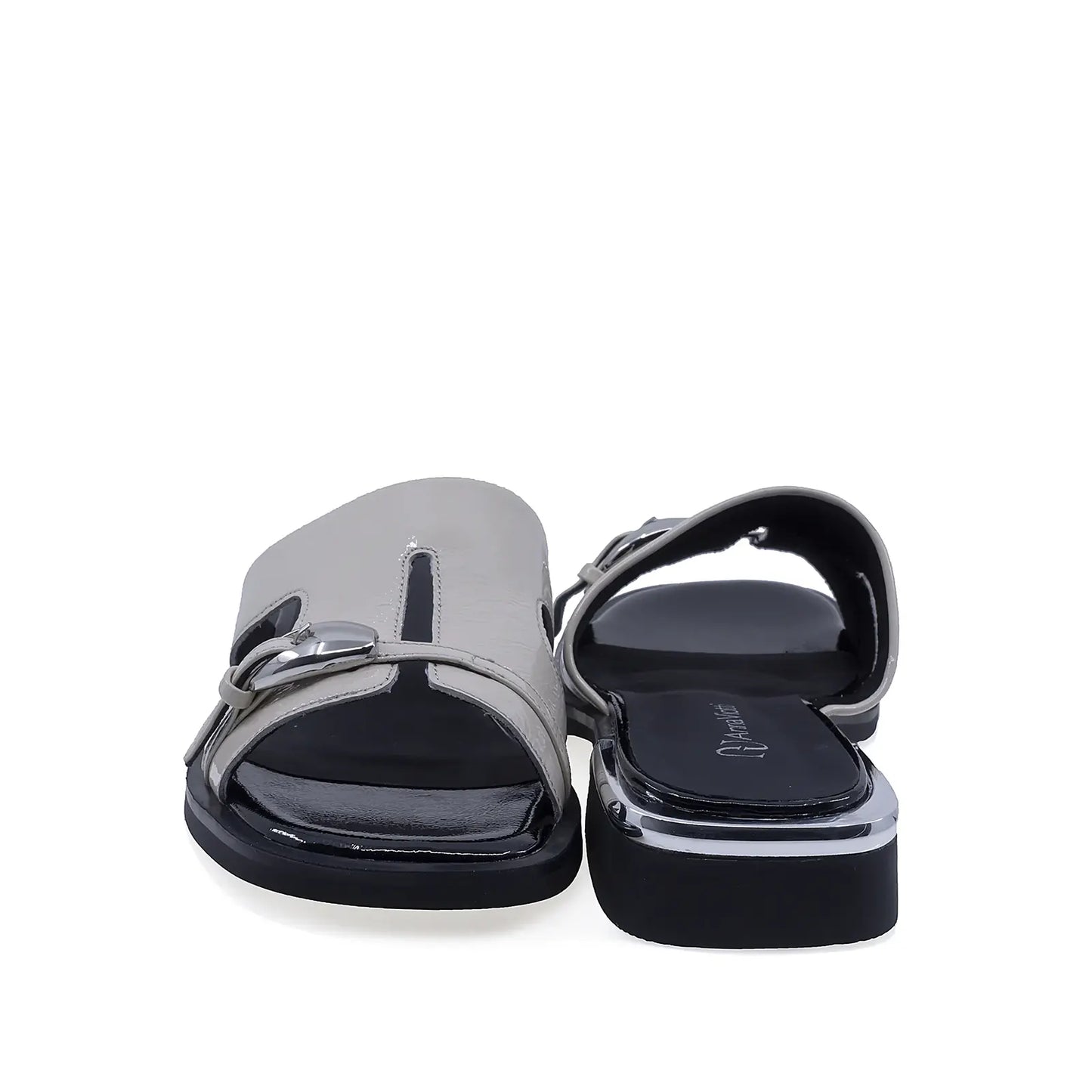Papuci Anna Viotti 6452L-A93-C32 gri, bretea cu cataramă, stil rafinat