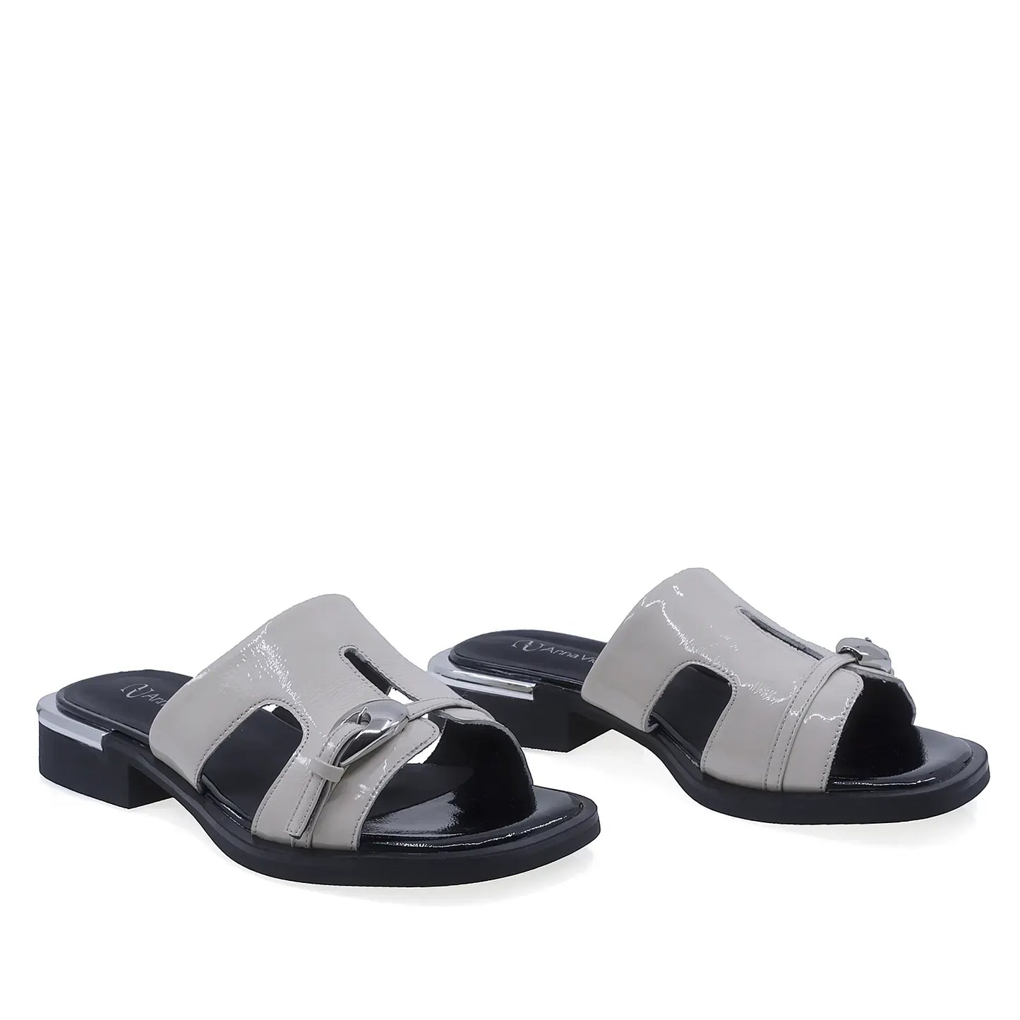 Papuci damă Anna Viotti 6452L-A93-C32 gri, piele lăcuită, elegant