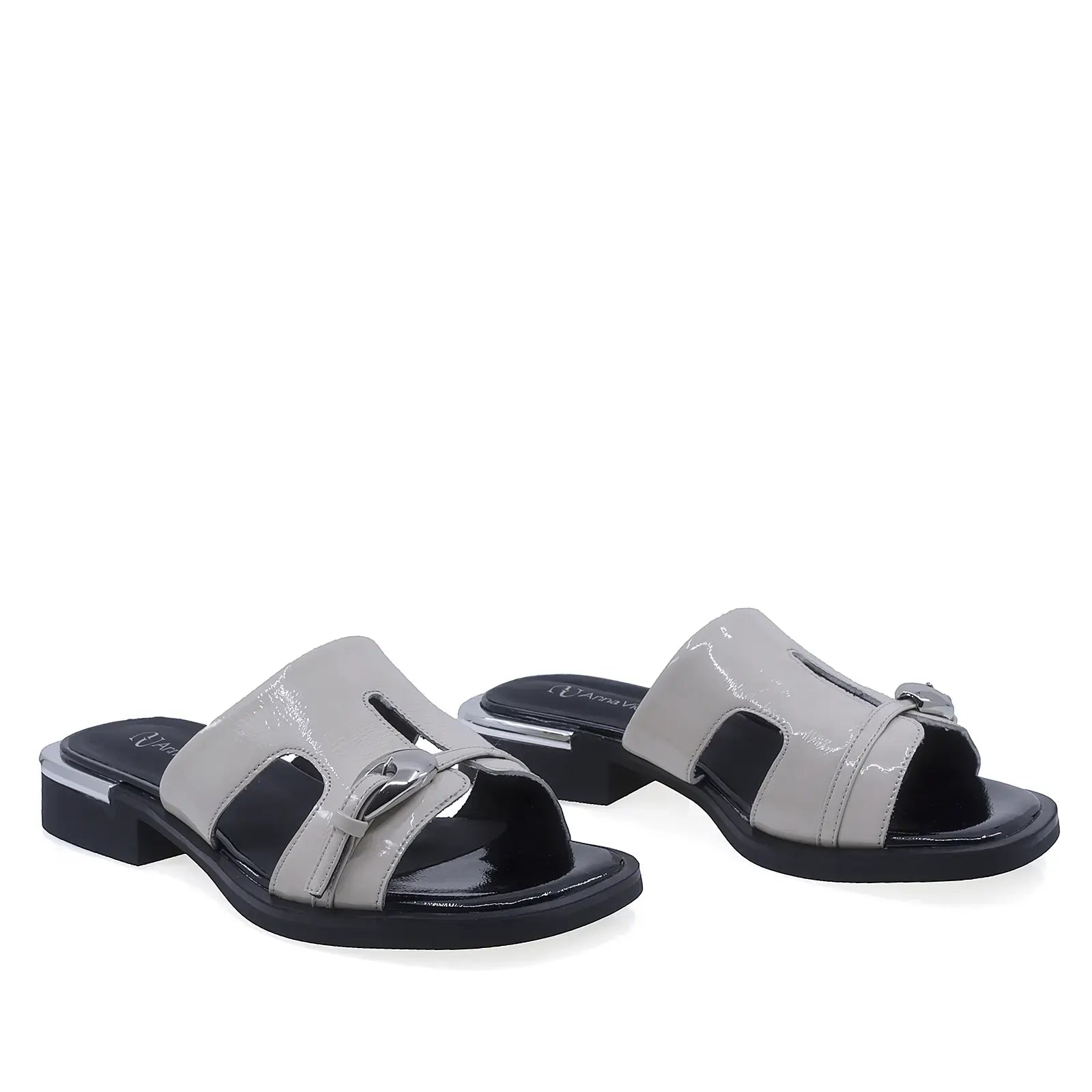 Papuci damă Anna Viotti 6452L-A93-C32 gri, piele lăcuită, elegant