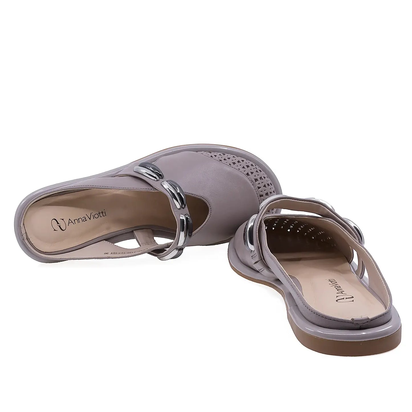 Interior saboti damă Anna Viotti gri, brant confortabil din piele naturală, model 6365P-A139-Y01