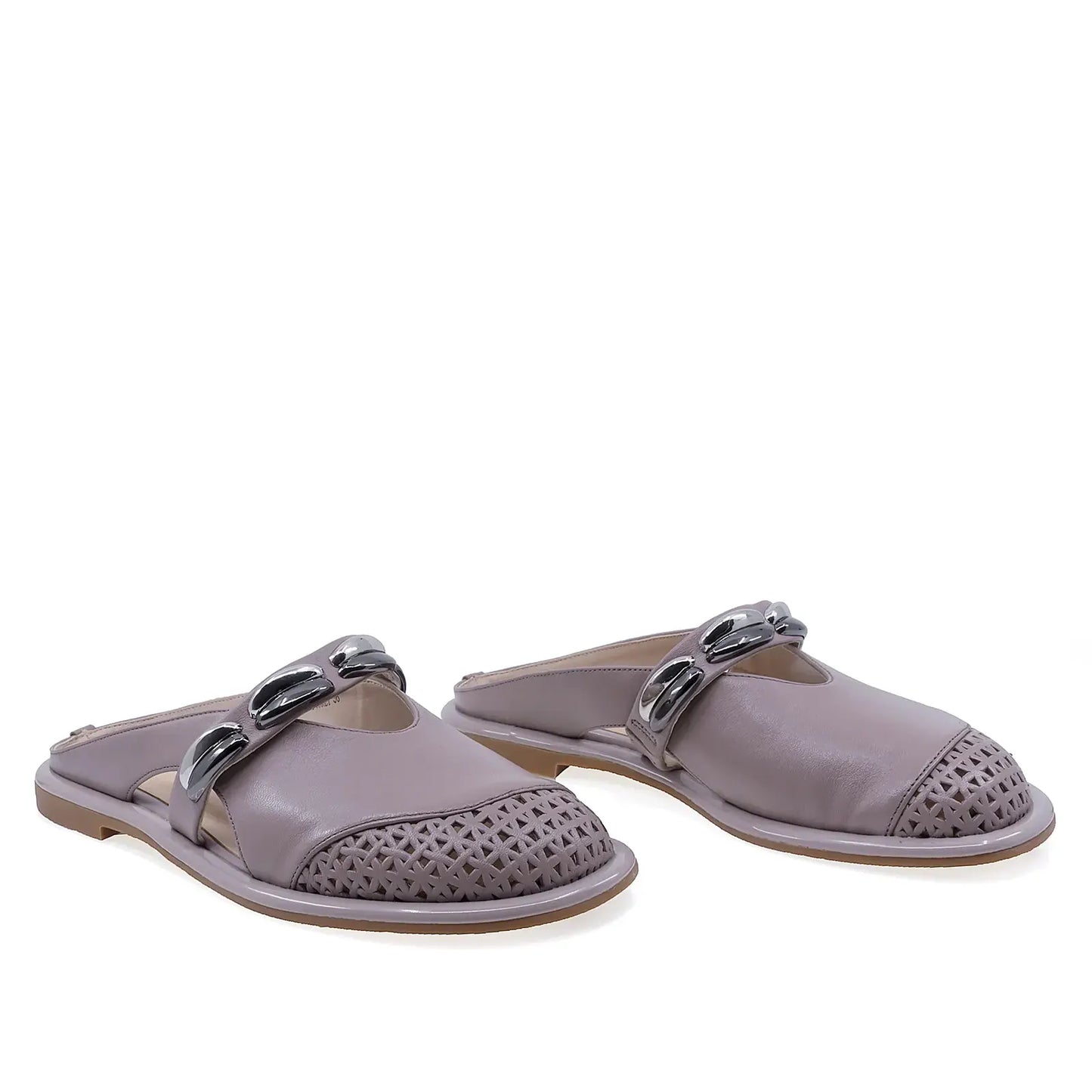 Saboti damă casual gri piele naturală Anna Viotti 6365P-A139-Y01, vedere frontală, stil modern și comod