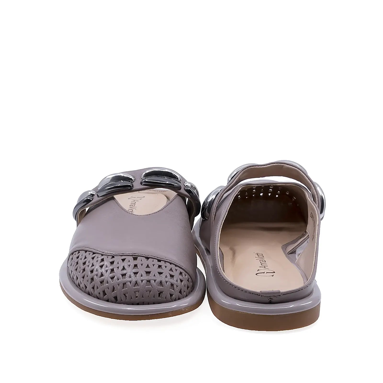 Saboti damă casual Anna Viotti gri din piele naturală, model 6365P-A139-Y01, vedere din spate