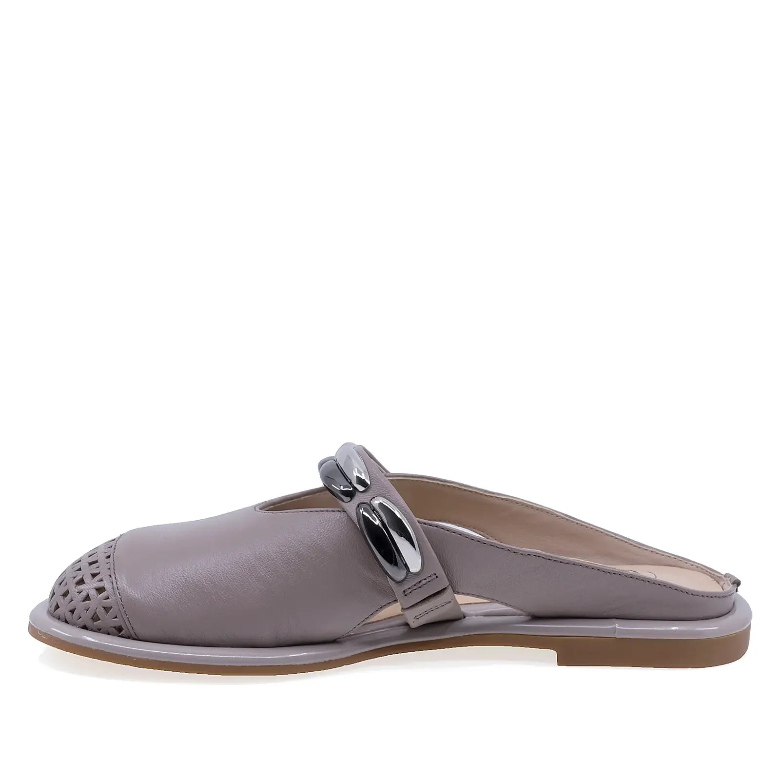 Saboti damă casual Anna Viotti gri din piele naturală 6365P-A139-Y01, vedere lateral stânga, design relaxat