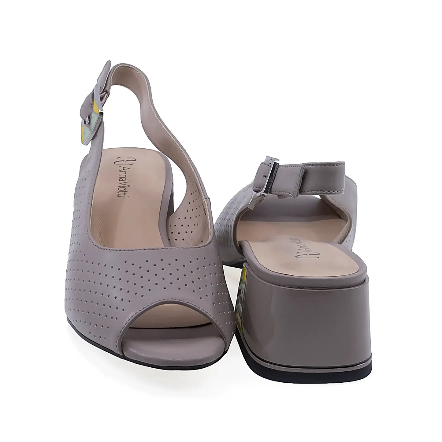 Sandale elegante damă gri Anna Viotti din piele naturală, model D105-6369P-A10-YT03, vedere spate, design stylish și feminin