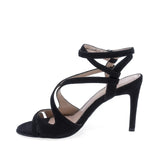 Sandale elegante damă Guban D1383 negre, vedere lateral stânga, toc subțire 9 cm, stil rafinat