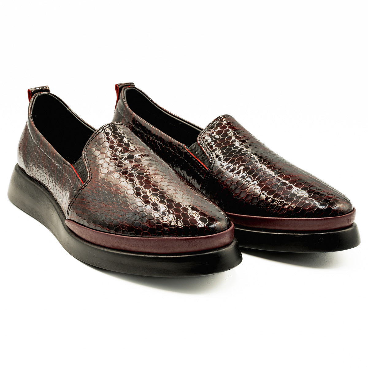 PANTOFI DAMA ANNA VIOTTI DIN PIELE NATURALA D 49-K72 BORDO LAC CROCO 