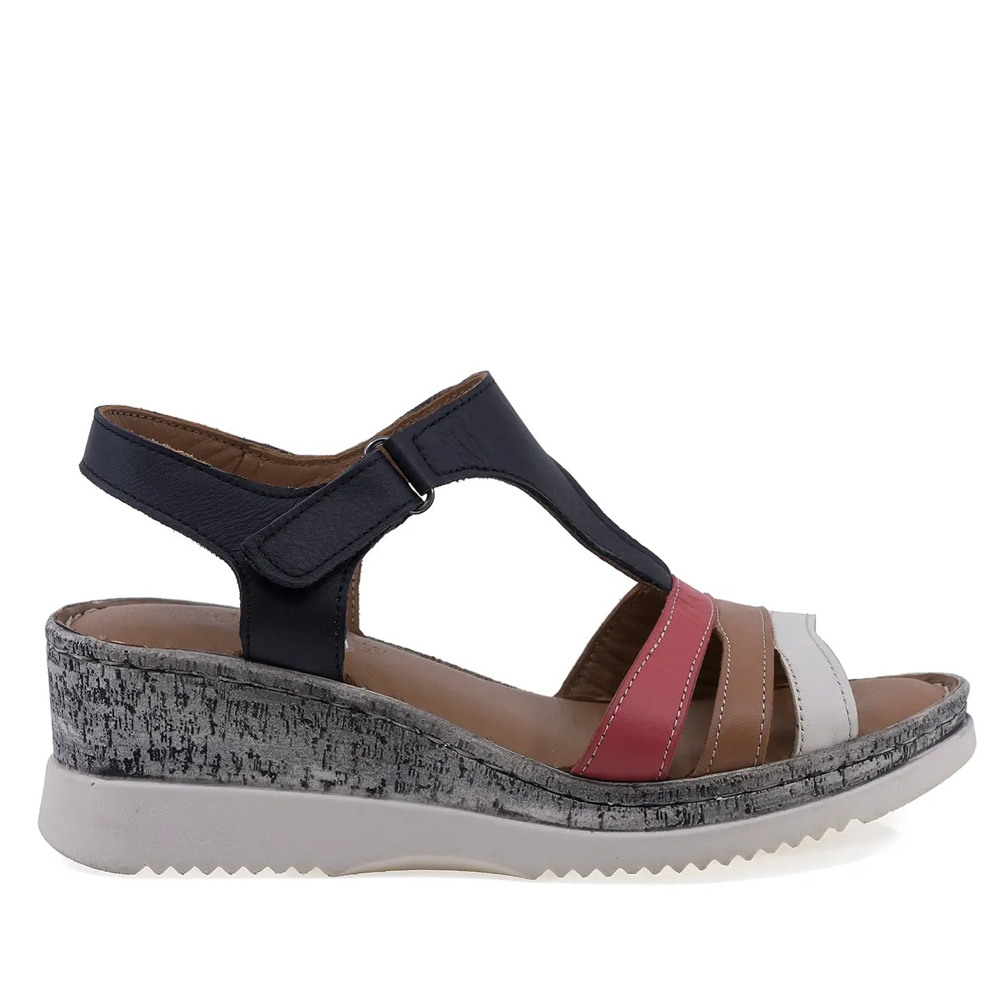 Sandale dama casual Anna Viotti piele naturala D72-707 bleumarin/rosu/coniac