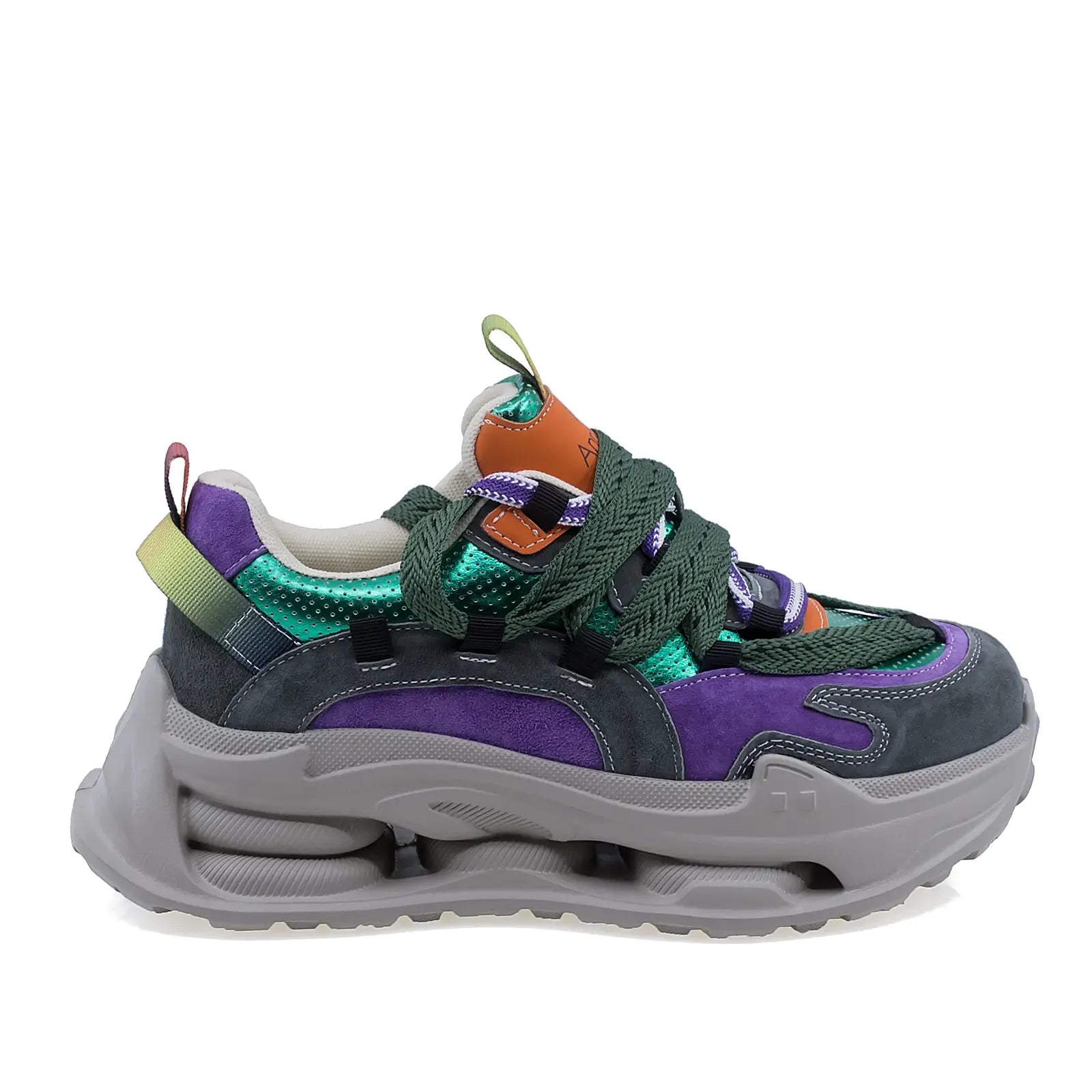 Pantofi dama sport Anna Viotti piele intoarsa D106-2 verde/multi