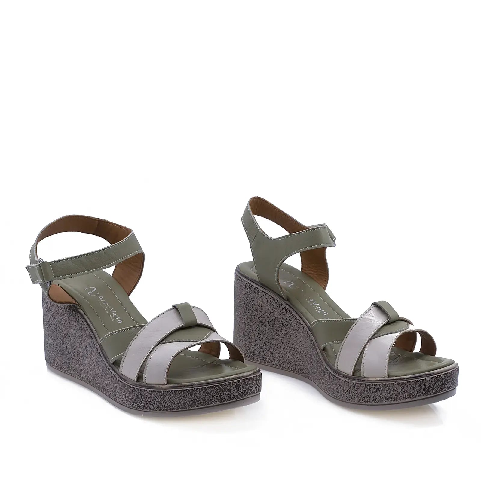 Sandale dama casual Anna Viotti piele naturala D12-654 verde