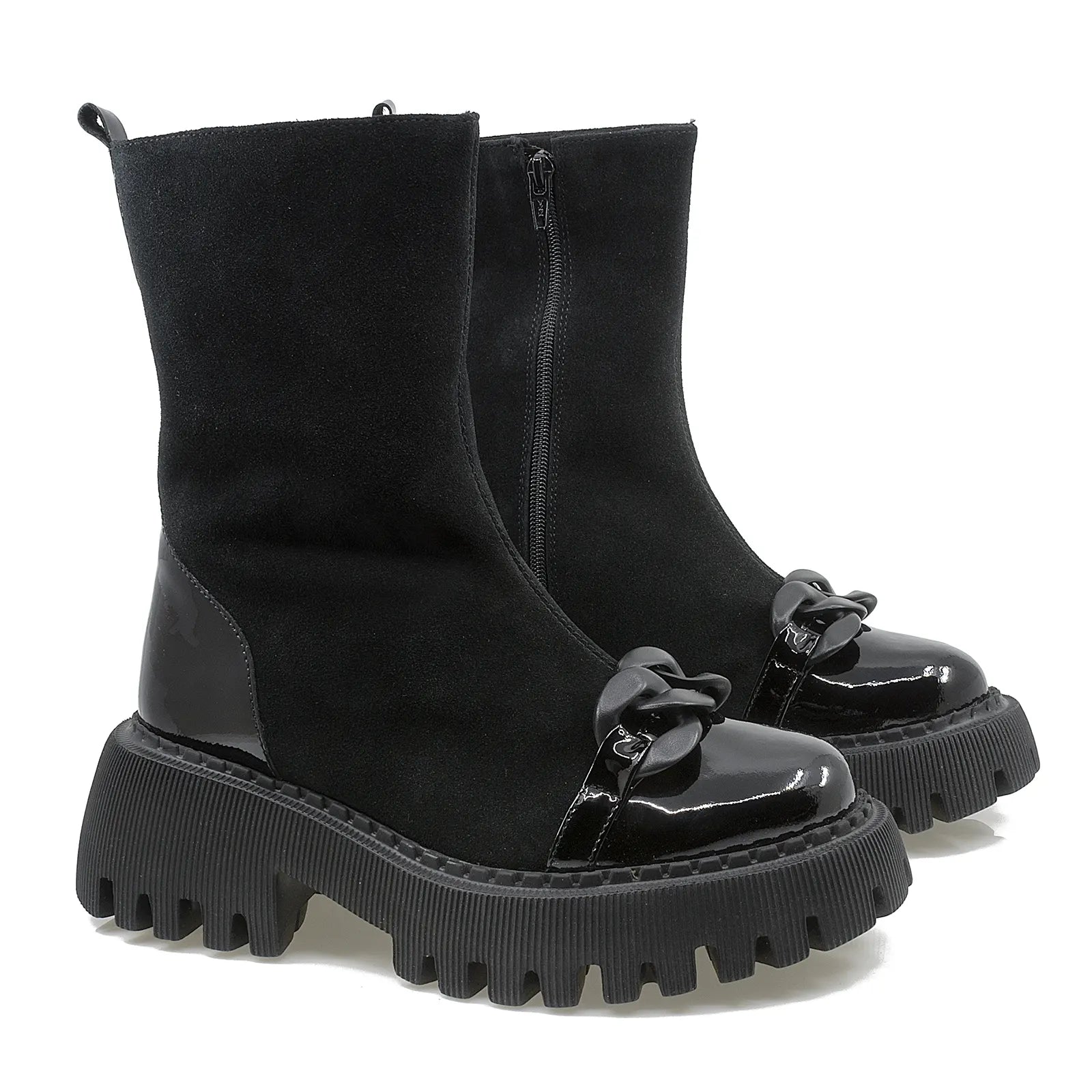 Ghete dama Anna Viotti din piele intoarsa D44-4406 negru-1