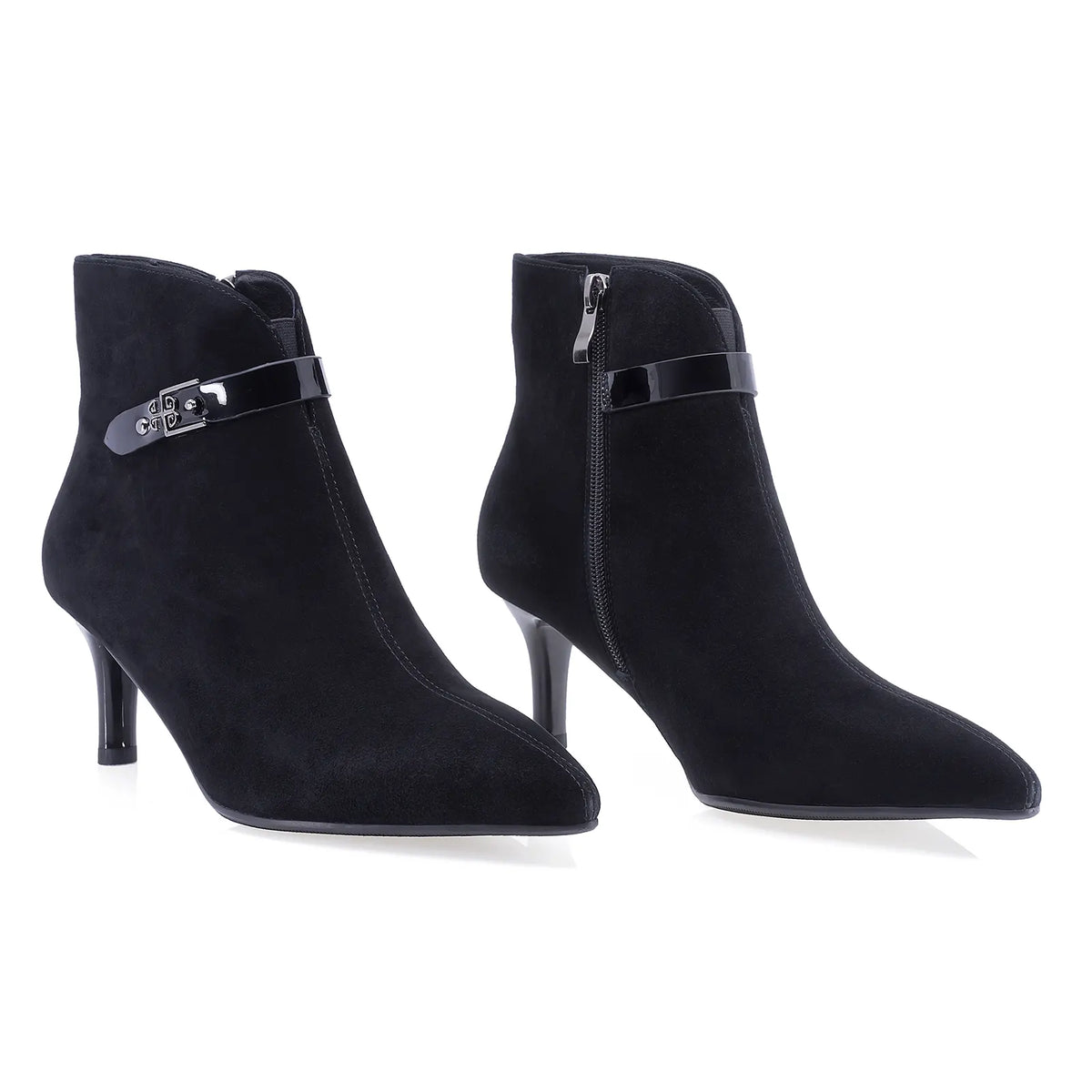 Botine dama elegante Anna Viotti piele intoarsa D106-25521-F3361 negre