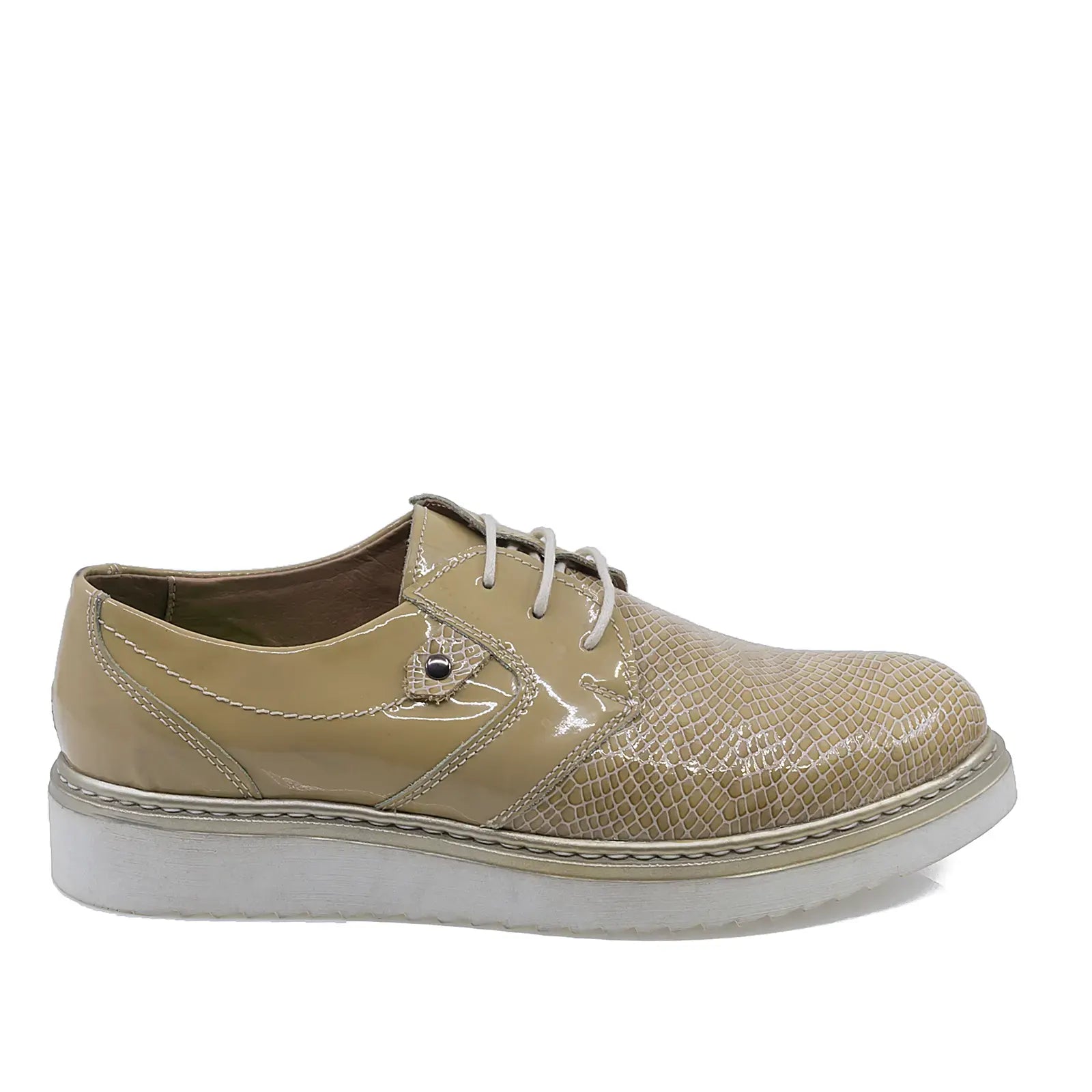 Pantofi dama casual piele lacuita Croco bej