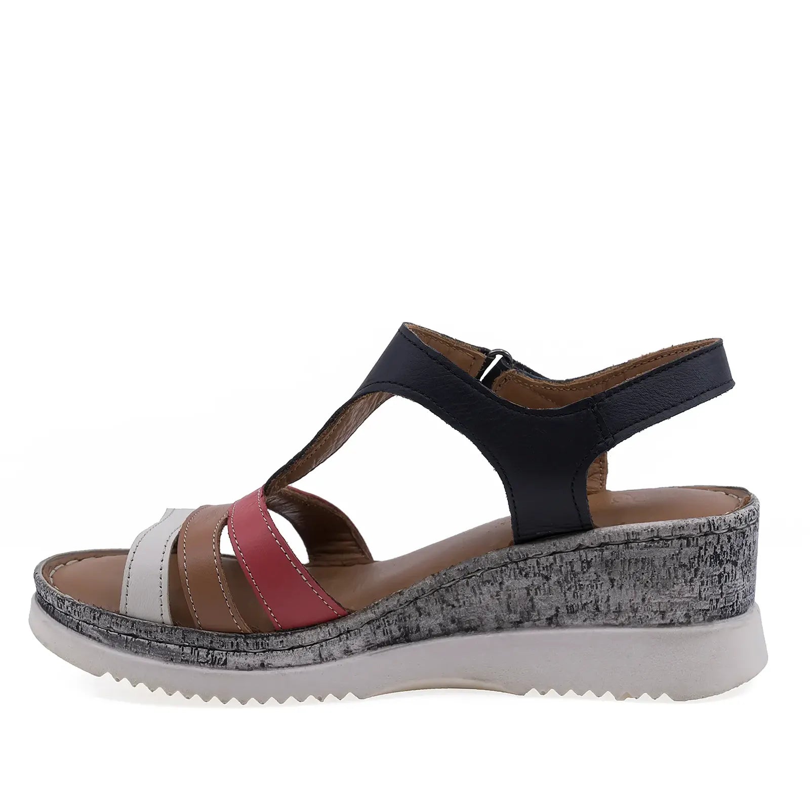 Sandale dama casual Anna Viotti piele naturala D72-707 bleumarin/rosu/coniac